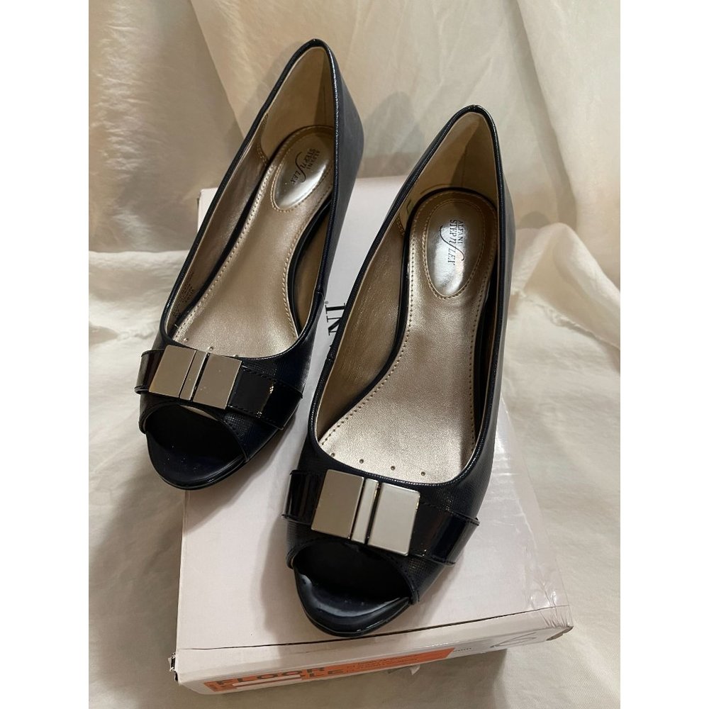 Alfani Carter Sz 6 Navy Step N Flex Womens Comfort Buckle Wedges
